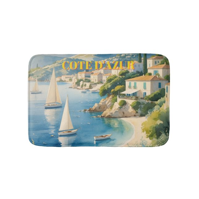 Vintage Style Cote D'Azur French Travel  Bath Mat (Front)