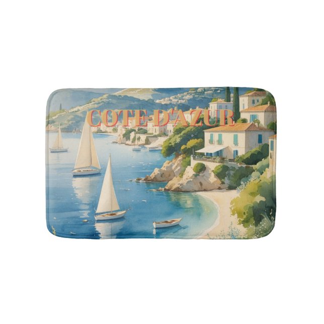 Vintage Style Cote D'Azur French Travel  Bath Mat (Front)