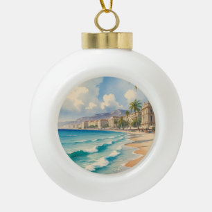 Vintage Style Cote D'Azur French Travel Ceramic Ball Christmas Ornament