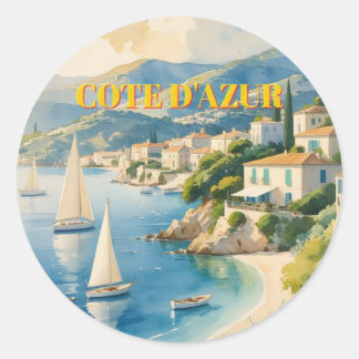 Vintage Style Cote D'Azur French Travel Classic Round Sticker