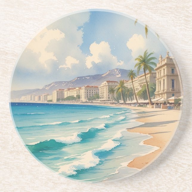 Vintage Style Cote D'Azur French Travel  Coaster (Front)