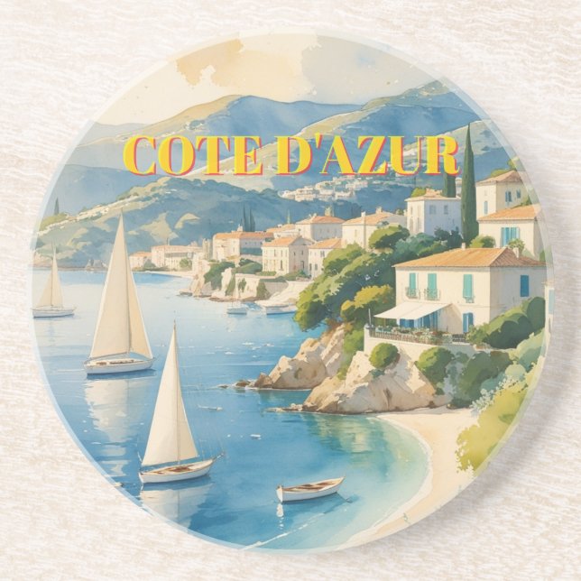 Vintage Style Cote D'Azur French Travel  Coaster (Front)