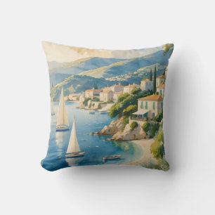 Vintage Style Cote D'Azur French Travel  Cushion