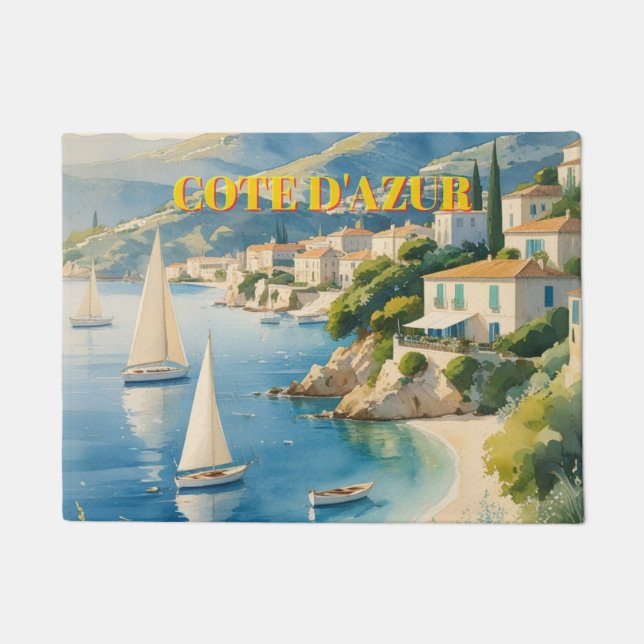Vintage Style Cote D'Azur French Travel  Doormat (Front)