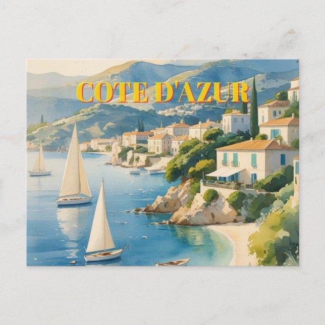 Vintage Style Cote D'Azur French Travel  Holiday Postcard (Front)