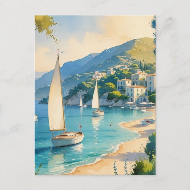 Vintage Style Cote D'Azur French Travel  Invitation Postcard (Front)