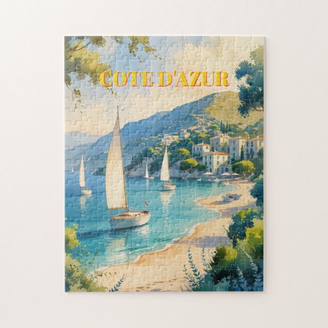 Vintage Style Cote D'Azur French Travel Jigsaw Puzzle (Vertical)