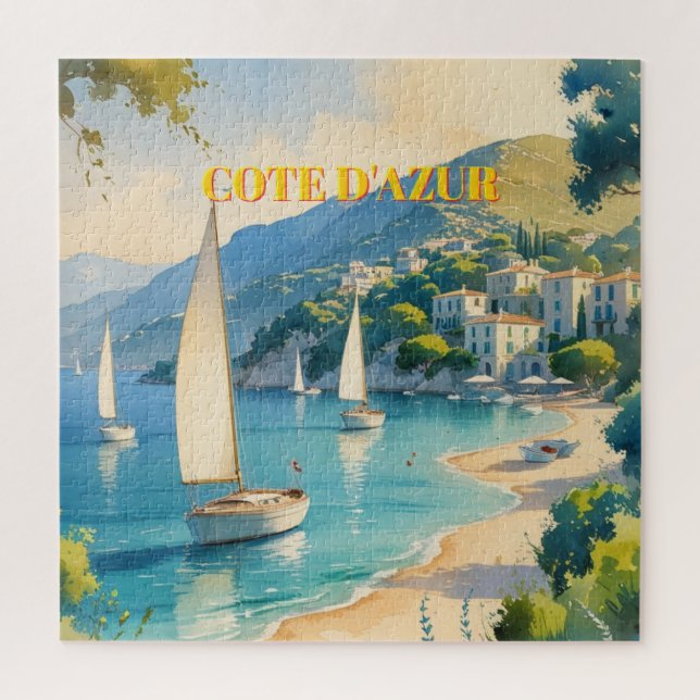 Vintage Style Cote D'Azur French Travel Jigsaw Puzzle (Vertical)