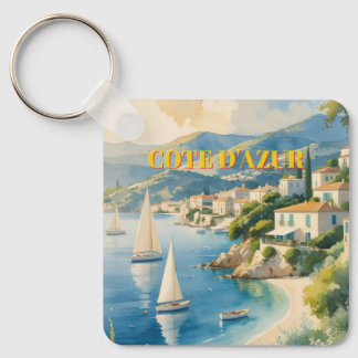 Vintage Style Cote D'Azur French Travel  Key Ring