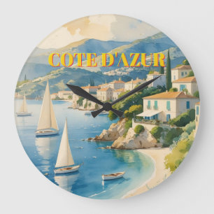 Vintage Style Cote D'Azur French Travel  Large Clock