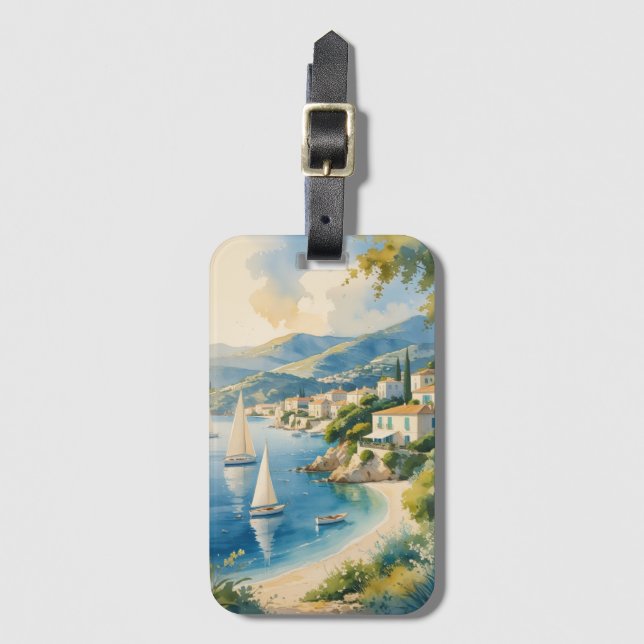 Vintage Style Cote D'Azur French Travel  Luggage Tag (Front Vertical)