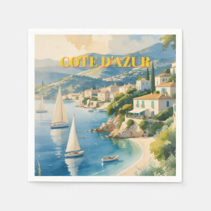 Vintage Style Cote D'Azur French Travel  Napkin