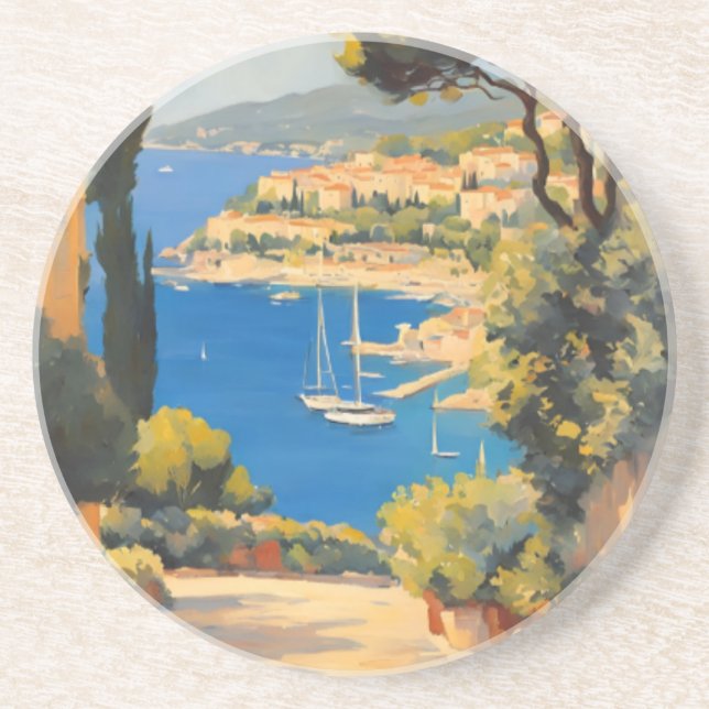 Vintage Style Cote D'Azur French Travel Painting Coaster (Front)