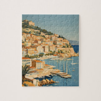 Vintage Style Cote D'Azur French Travel Painting Jigsaw Puzzle