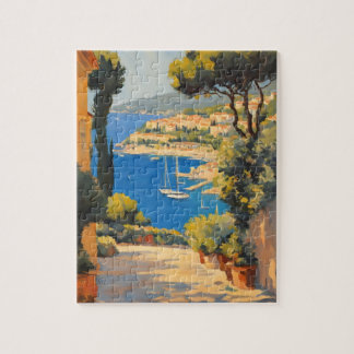 Vintage Style Cote D'Azur French Travel Painting Jigsaw Puzzle