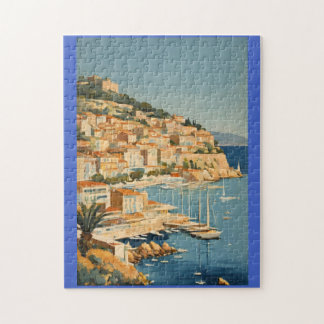 Vintage Style Cote D'Azur French Travel Painting Jigsaw Puzzle