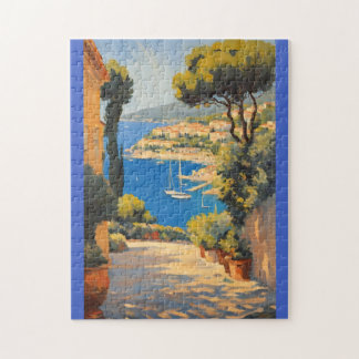 Vintage Style Cote D'Azur French Travel Painting Jigsaw Puzzle