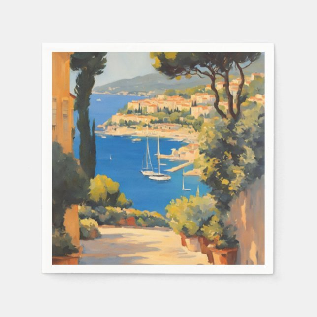 Vintage Style Cote D'Azur French Travel Painting Napkin (Front)