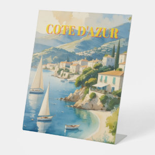 Vintage Style Cote D'Azur French Travel Pedestal Sign