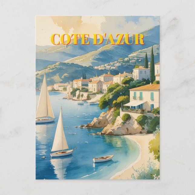 Vintage Style Cote D'Azur French Travel  Postcard (Front)