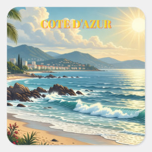 Vintage Style Cote D'Azur French Travel Square Sticker
