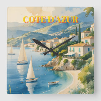 Vintage Style Cote D'Azur French Travel  Square Wall Clock