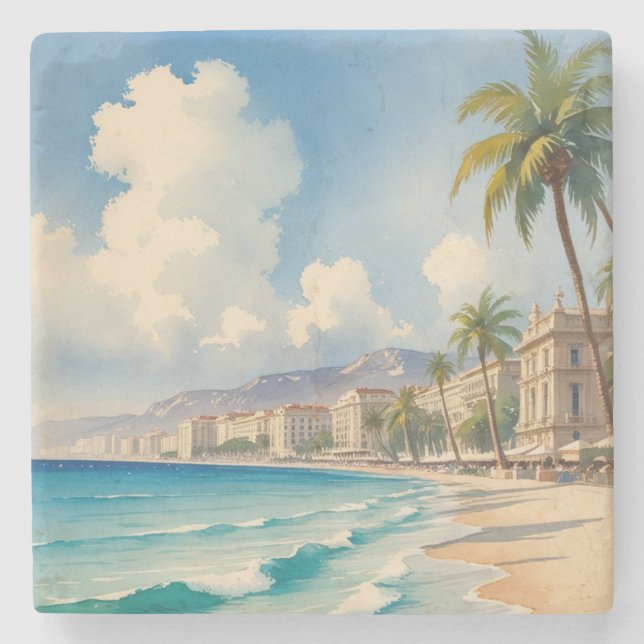 Vintage Style Cote D'Azur French Travel  Stone Coaster (Front)
