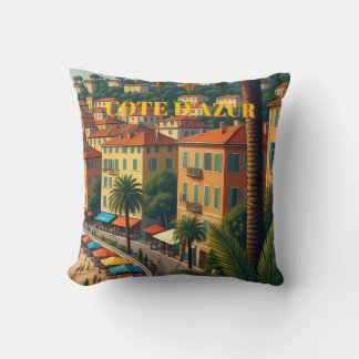 Vintage Style Cote D'Azur French Travel T-Shirt Cushion