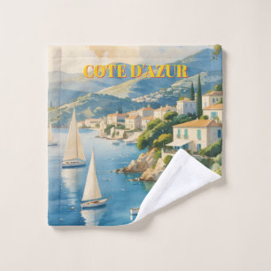 Vintage Style Cote D'Azur French Travel  Wash Cloth