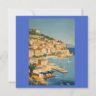Vintage Style Cote D'Azur French Travel Watercolor Card