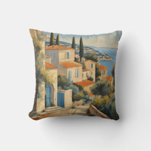 Vintage Style Cote D'Azur French Travel Watercolor Cushion
