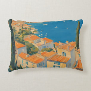 Vintage Style Cote D'Azur French Travel Watercolor Decorative Cushion