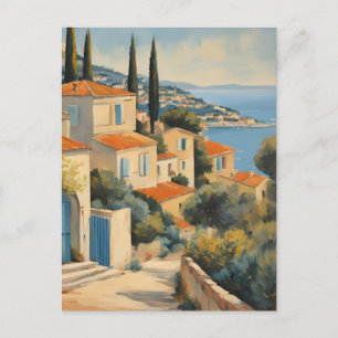 Vintage Style Cote D'Azur French Travel Watercolor Postcard
