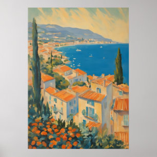 Vintage Style Cote D'Azur French Travel Watercolor Poster