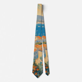 Vintage Style Cote D'Azur French Travel Watercolor Tie