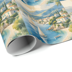 Vintage Style Cote D'Azur French Travel Wrapping Paper