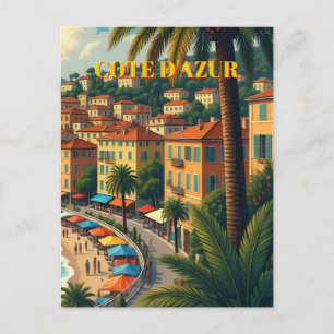 Vintage Style Cote D'Azur Travel Illustration Holiday Postcard