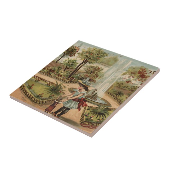 Vintage style country garden scene tile (Side)