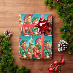 Vintage Style Cowgirl Christmas Wrapping Paper