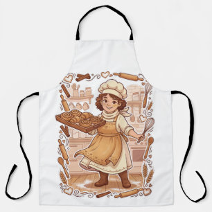 Vintage Style Cute Pastry Chef Baking Illustration Apron