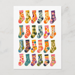 Vintage-Style Cute Sock Collage Postcard