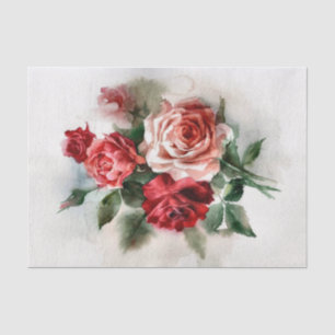 Vintage Style Dark Light Red and Pink Roses Tissue Paper