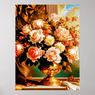 Vintage style decorative bouquet of roses poster