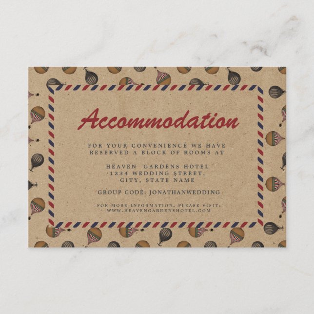 Vintage Style Destination Wedding Accommodation Enclosure Card (Front)