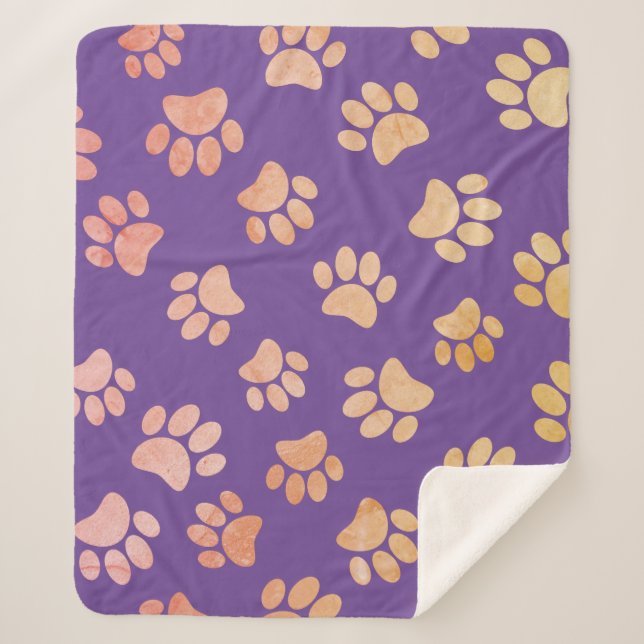 Vintage Style Dog Paw Prints Purple Sherpa Blanket (Front)