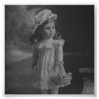 Vintage-Style Doll Portrait - Rebecca with Flowers Photo Print