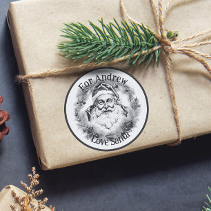 Vintage Style Drawing Black and White From Santa Classic Round Sticker