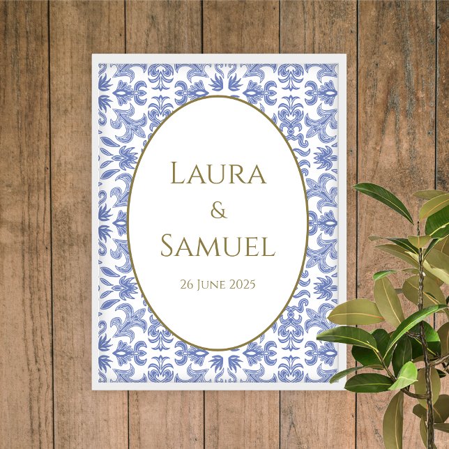 Vintage-style Dusty Blue and White Wedding Poster (Creator Uploaded)