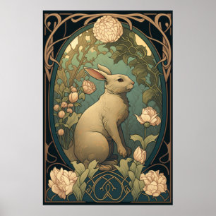 Vintage Style Easter Bunny Art  - Downloadable  Poster