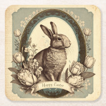 Vintage Style Easter Spring Bunny Paper Coasters
